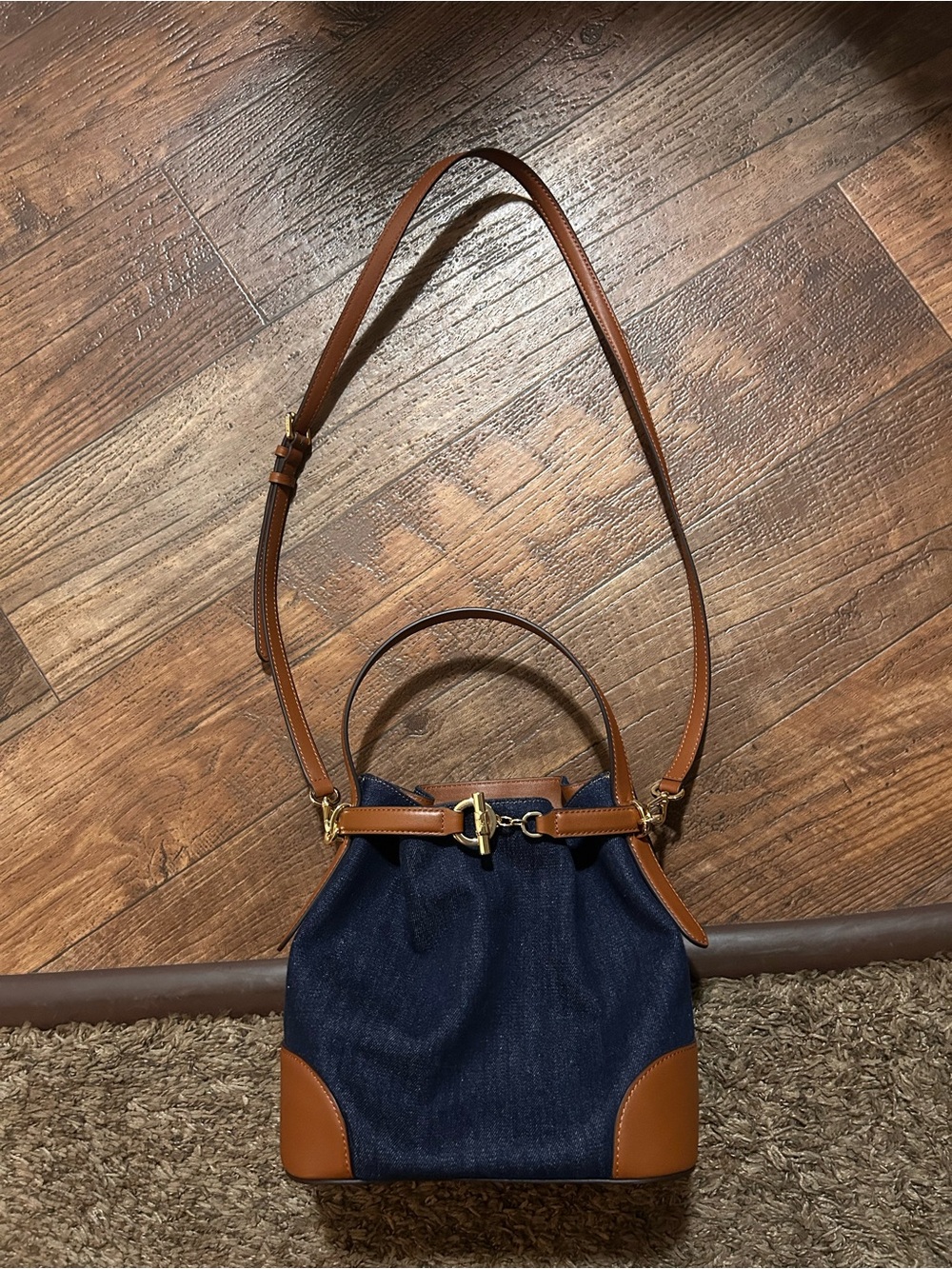 Lauren Ralph Lauren Washed Denim Medium Blaike Bucket Bag